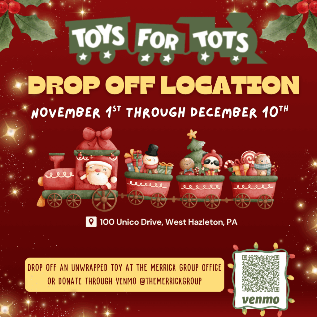 About The Merrick Group 3 Gold and Red Illustrative Christmas Toy Drive Instagram Post